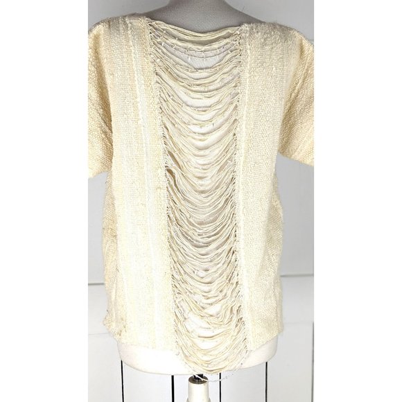 Vintage ivory chunky striped sequin knit sheer string beaded back pullover sweat - Picture 7 of 10